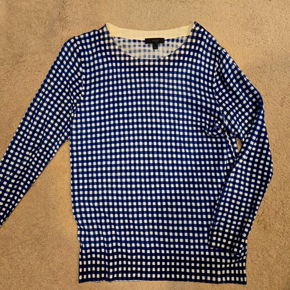 J. Crew Blue White Gingham Print Tippi Sweater M
